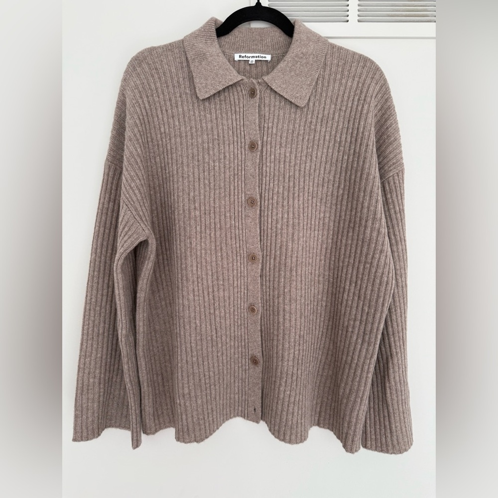 Reformation Fantino Cashmere Collared Cardigan, Oatmeal, S - Picture 5 of 9